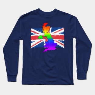 Gay UK - Rainbow Pride Union Jack Blue Long Sleeve T-Shirt